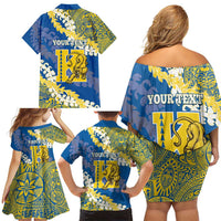 Personalized Kaiser Hawaii High School Family Matching Off Shoulder Short Dress and Hawaiian Shirt Puakenikeni Lei Hawaiian Pattern LT14 - Polynesian Pride