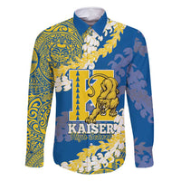 Personalized Kaiser Hawaii High School Family Matching Off Shoulder Short Dress and Hawaiian Shirt Puakenikeni Lei Hawaiian Pattern LT14 Dad's Shirt - Long Sleeve Blue - Polynesian Pride