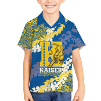 Personalized Kaiser Hawaii High School Family Matching Summer Maxi Dress and Hawaiian Shirt Puakenikeni Lei Hawaiian Pattern LT14 Son's Shirt Blue - Polynesian Pride