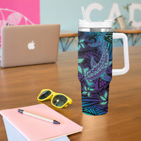 Purple Paradise Hawaiian Tribal Hammerhead Shark Tumbler With Handle