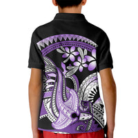 Purple Polynesian Kid Polo Shirt Hammerhead Shark Tattoo Royal Plumeria Gradient Vibes LT14 - Polynesian Pride