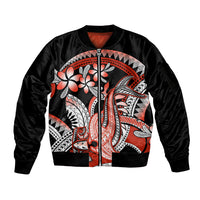 Red Polynesian Sleeve Zip Bomber Jacket Hammerhead Shark Tattoo Royal Plumeria Gradient Vibes LT14 Unisex Red - Polynesian Pride