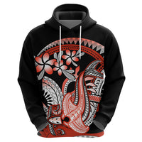 Red Polynesian Zip Hoodie Hammerhead Shark Tattoo Royal Plumeria Gradient Vibes LT14 - Polynesian Pride
