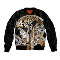 Gold Polynesian Hammerhead Shark Tattoo Bomber Jacket Royal Plumeria Gradient Vibes LT14 Unisex Gold - Polynesian Pride