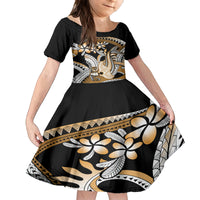 Gold Polynesian Hammerhead Shark Tattoo Family Matching Tank Maxi Dress and Hawaiian Shirt Royal Plumeria Gradient Vibes LT14 Daughter's Dress Gold - Polynesian Pride
