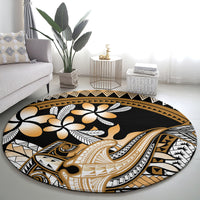 Gold Polynesian Hammerhead Shark Tattoo Round Carpet Royal Plumeria Gradient Vibes LT14 - Polynesian Pride