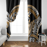 Gold Polynesian Hammerhead Shark Tattoo Window Curtain Royal Plumeria Gradient Vibes LT14 - Polynesian Pride