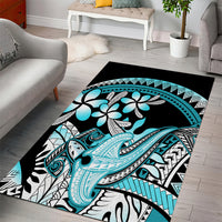 Turquoise Polynesian Hammerhead Shark Tattoo Area Rug Royal Plumeria Gradient Vibes LT14 - Polynesian Pride