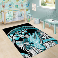 Turquoise Polynesian Hammerhead Shark Tattoo Area Rug Royal Plumeria Gradient Vibes LT14 - Polynesian Pride