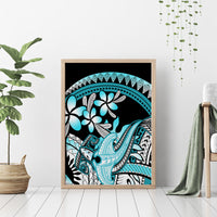 Turquoise Polynesian Hammerhead Shark Tattoo Canvas Wall Art Royal Plumeria Gradient Vibes LT14 - Polynesian Pride