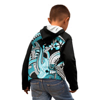 Turquoise Polynesian Hammerhead Shark Tattoo Kid Hoodie Royal Plumeria Gradient Vibes LT14 - Polynesian Pride