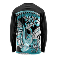 Turquoise Polynesian Hammerhead Shark Tattoo Long Sleeve Shirt Royal Plumeria Gradient Vibes LT14 - Polynesian Pride