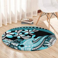 Turquoise Polynesian Hammerhead Shark Tattoo Round Carpet Royal Plumeria Gradient Vibes LT14 - Polynesian Pride