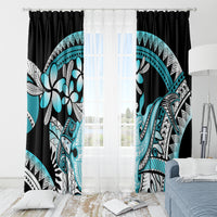Turquoise Polynesian Hammerhead Shark Tattoo Window Curtain Royal Plumeria Gradient Vibes LT14 - Polynesian Pride