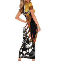 Custom New Zealand Silver Fern Rugby ANZAC Day Family Matching Short Sleeve Bodycon Dress and Hawaiian Shirt 2024 All Black Tiki Mascot LT14 - Polynesian Pride