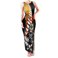 Custom New Zealand Silver Fern Rugby ANZAC Day Family Matching Tank Maxi Dress and Hawaiian Shirt 2024 All Black Tiki Mascot LT14 Mom's Dress Black - Polynesian Pride