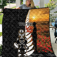 Custom New Zealand Silver Fern Rugby ANZAC Day Quilt 2024 All Black Tiki Mascot LT14 Black - Polynesian Pride