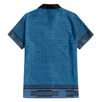 Blue African Dashiki With Fijian Tapa Pattern Family Matching Long Sleeve Bodycon Dress and Hawaiian Shirt
