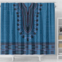 Blue African Dashiki With Fijian Tapa Pattern Shower Curtain