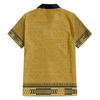Gold African Dashiki With Fijian Tapa Pattern Family Matching Off The Shoulder Long Sleeve Dress and Hawaiian Shirt