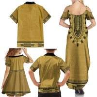 Gold African Dashiki With Fijian Tapa Pattern Family Matching Summer Maxi Dress and Hawaiian Shirt
