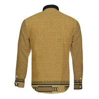 Gold African Dashiki With Fijian Tapa Pattern Long Sleeve Button Shirt