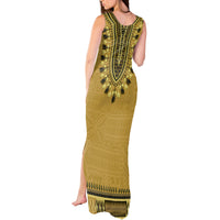 Gold African Dashiki With Fijian Tapa Pattern Tank Maxi Dress LT14 - Polynesian Pride