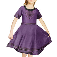 Purple African Dashiki With Fijian Tapa Pattern Kid Short Sleeve Dress