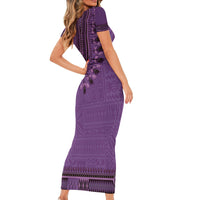 Purple African Dashiki With Fijian Tapa Pattern Short Sleeve Bodycon Dress