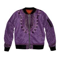Purple African Dashiki With Fijian Tapa Pattern Sleeve Zip Bomber Jacket