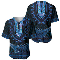 Blue African Dashiki With Aotearoa Maori Baseball Jersey Paua Shell Mix Silver Fern LT14 - Polynesian Pride