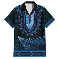 Blue African Dashiki With Aotearoa Maori Family Matching Long Sleeve Bodycon Dress and Hawaiian Shirt Paua Shell Mix Silver Fern