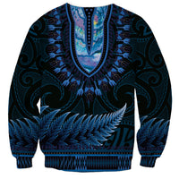 Blue African Dashiki With Aotearoa Maori Sweatshirt Paua Shell Mix Silver Fern LT14 - Polynesian Pride