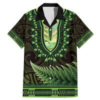 Lime Green African Dashiki With Aotearoa Maori Family Matching Mermaid Dress and Hawaiian Shirt Paua Shell Mix Silver Fern