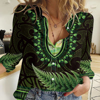 Lime Green African Dashiki With Aotearoa Maori Women Casual Shirt Paua Shell Mix Silver Fern LT14 Female Lime Green - Polynesian Pride