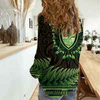 Lime Green African Dashiki With Aotearoa Maori Women Casual Shirt Paua Shell Mix Silver Fern LT14 - Polynesian Pride