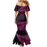 Pink African Dashiki With Aotearoa Maori Family Matching Mermaid Dress and Hawaiian Shirt Paua Shell Mix Silver Fern