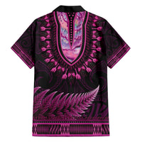 Pink African Dashiki With Aotearoa Maori Family Matching Short Sleeve Bodycon Dress and Hawaiian Shirt Paua Shell Mix Silver Fern LT14 - Polynesian Pride