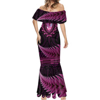 Pink African Dashiki With Aotearoa Maori Mermaid Dress Paua Shell Mix Silver Fern LT14 - Polynesian Pride