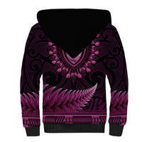 Pink African Dashiki With Aotearoa Maori Sherpa Hoodie Paua Shell Mix Silver Fern