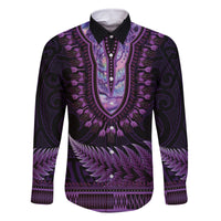 Purple African Dashiki With Aotearoa Maori Family Matching Long Sleeve Bodycon Dress and Hawaiian Shirt Paua Shell Mix Silver Fern