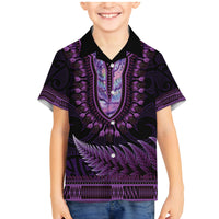 Purple African Dashiki With Aotearoa Maori Family Matching Mermaid Dress and Hawaiian Shirt Paua Shell Mix Silver Fern LT14 Son's Shirt Purple - Polynesian Pride