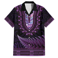 Purple African Dashiki With Aotearoa Maori Family Matching Short Sleeve Bodycon Dress and Hawaiian Shirt Paua Shell Mix Silver Fern LT14 Dad's Shirt - Short Sleeve Purple - Polynesian Pride