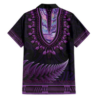 Purple African Dashiki With Aotearoa Maori Family Matching Summer Maxi Dress and Hawaiian Shirt Paua Shell Mix Silver Fern