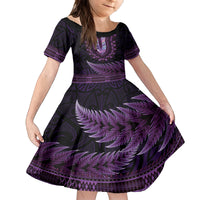 Purple African Dashiki With Aotearoa Maori Family Matching Tank Maxi Dress and Hawaiian Shirt Paua Shell Mix Silver Fern LT14 Daughter's Dress Purple - Polynesian Pride