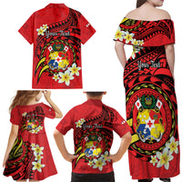 Personalised Tonga Emancipation Day Family Matching Off Shoulder Maxi Dress and Hawaiian Shirt Tongan Ngatu Pattern - Red Version