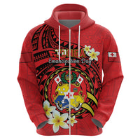 Personalised Tonga Emancipation Day Hoodie Tongan Ngatu Pattern - Red Version LT14 - Polynesian Pride