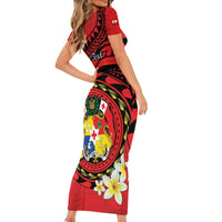 Personalised Tonga Emancipation Day Short Sleeve Bodycon Dress Tongan Ngatu Pattern - Red Version LT14 - Polynesian Pride