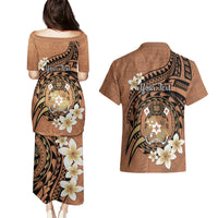 Personalised Tonga Emancipation Day Couples Matching Puletasi and Hawaiian Shirt Tongan Ngatu Pattern - Brown Version LT14 - Polynesian Pride