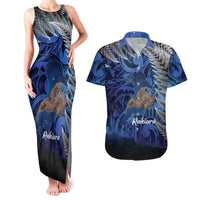 New Zealand Stewart Island Couples Matching Tank Maxi Dress and Hawaiian Shirt Rakiura Kiwi Maori Glowing Sky LT14 Blue - Polynesian Pride